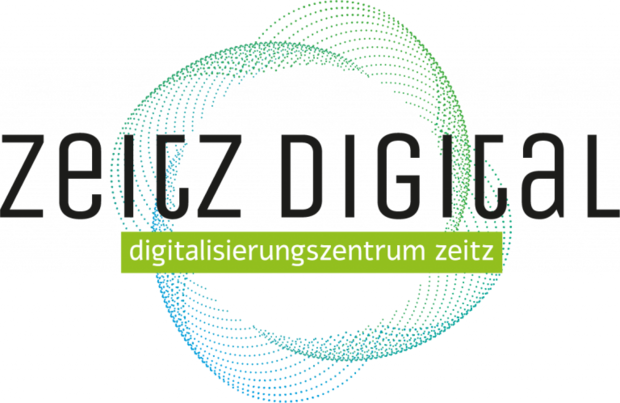 Logo des Digitalisierungszentrums Zeit mit der Aufschrift Zeitz Digital