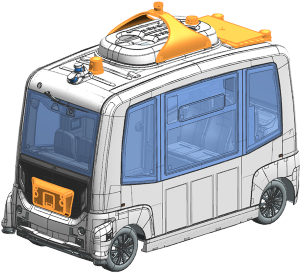 Das Bild zeigt ein Modell der Anbauten der Sensoren am Serienfahrzeug