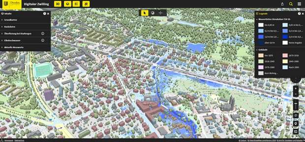 Screenshot aus dem 3D-Starkregenportal