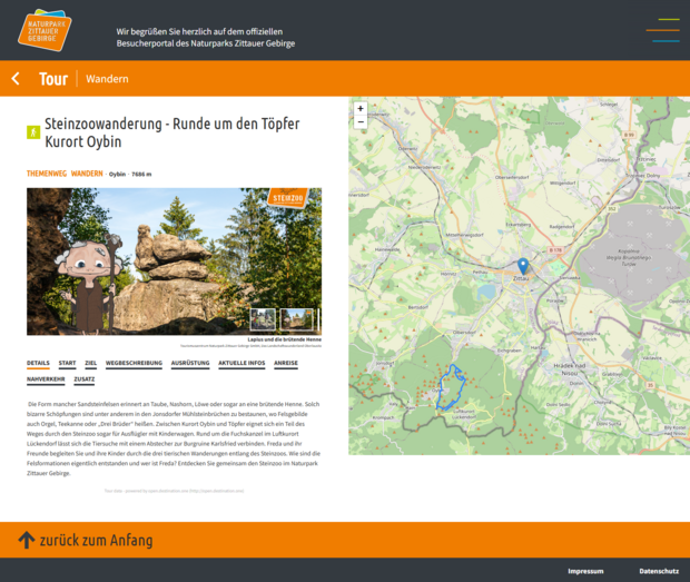 Digitale Ansicht des Besucherportals im Tourismuszentrum Naturpark Zittauer Gebirge