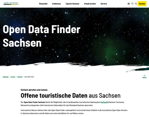 Man sieht einen Screenshot des Open Data Finders Sachsen
