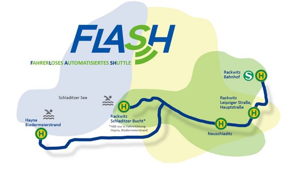 Streckenverlauf von FLASH, kartografische Verortung der Haltestellen