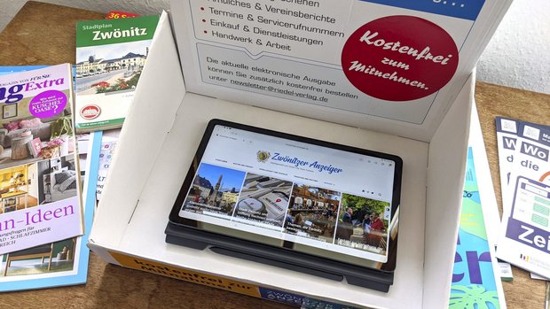 Foto eines Tablets mit aufgerufener Webseite des Zwönitzer Online-Anzeiger