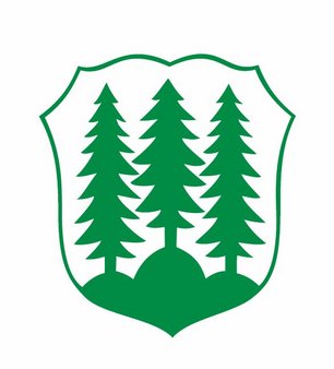 Wappen der Stadt Thalheim im Erzgebirge mit drei grünen Bäumen auf Hügeln.